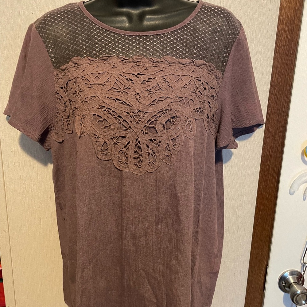 Maurices Mauve/Purple Lace Accent Partly Sheer Blouse